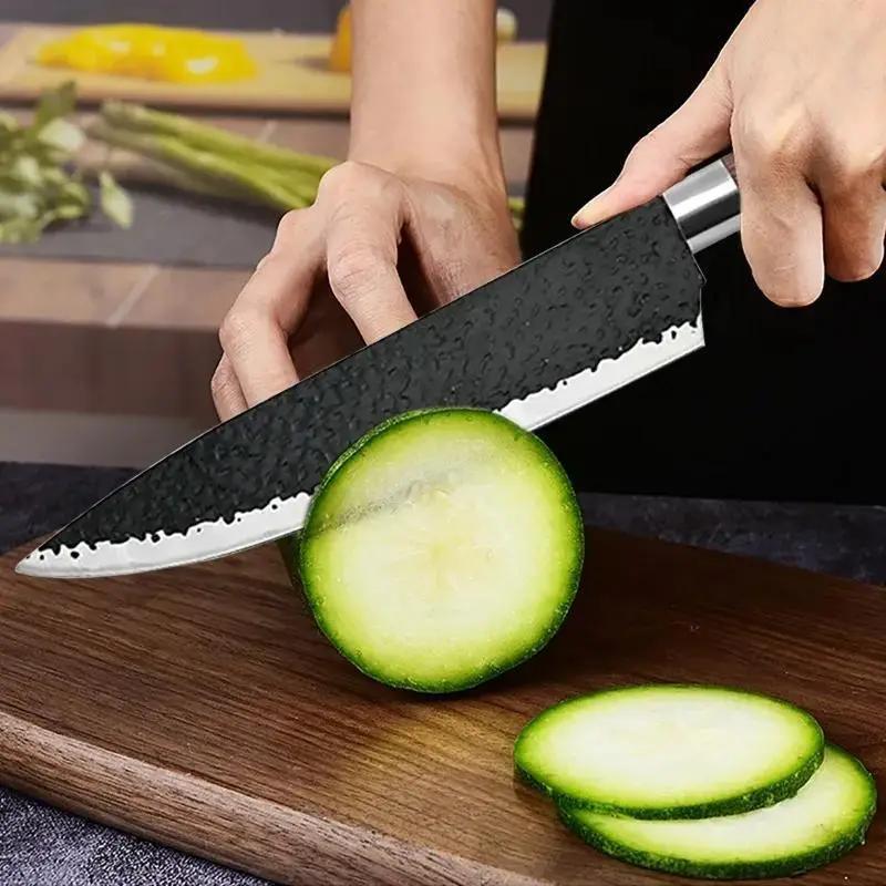 6PCS Stainless Steel Kitchen Knives Set Tools Forged Hammer Pattern Meat Cleaver Stainless Steel Chef Knife Sharp Fruit Paring Knife Gift Case