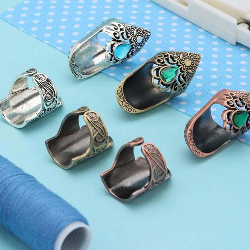 2Pcs Retro Metal Thimble Finger Tip Protector Ergonomic Finger Guards For Adult Beginner Hand Sewing Quilting Embroidery