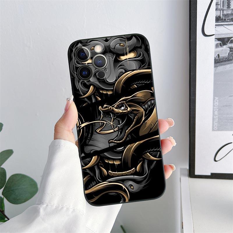 Samurai Hannya Mask Tattoo Phone Case for iPhone 11 15 Pro Max Case Coque 14 Plus 13 Pro 12 11 X S XR 7 8 SE 2020 TPU Soft Cover
