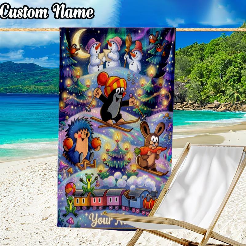 Custom Name Little Mole Beach Towel - Soft, Ultra-Absorbent Microfiber, Lightweight, Perfect for Beach, Parties, Travel, Camping