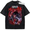 Classic Anime Bleach Zaraki Kenpachi Graphic Print Tee Men Women Retro Washed Cotton Tshirt Loose Casual Harajuku Oversized Top