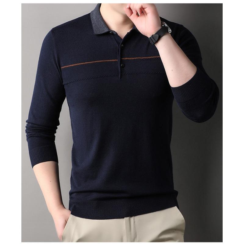 Men's Knitted Sweater Long Sleeve POLO Shirt Fashionable Lapel Middle-aged Men's Knitted Base Shirt Long Sleeve T-shirt Men