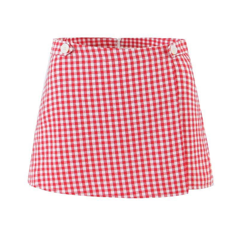 Plum Red Wine French style Retro Plaid Sexy Gyaru Short Sling Top + Culottes Versatile Slimming Two-piece Set