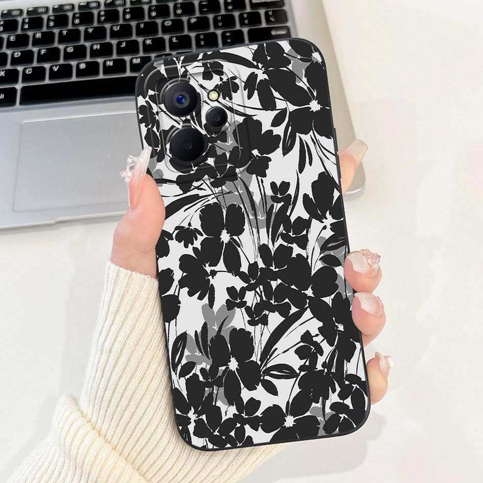 For Realme 9i Case Cool Fashion Flower Marble Sunset Soft Liquid Silicone Lens Protective Cover For Realme 9i 5G Realme9i Bumper