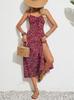 European and American women's clothing summer long dress small floral printing flower suspender dress elegant and thin