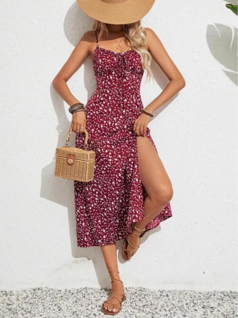 European and American women's clothing summer long dress small floral printing flower suspender dress elegant and thin