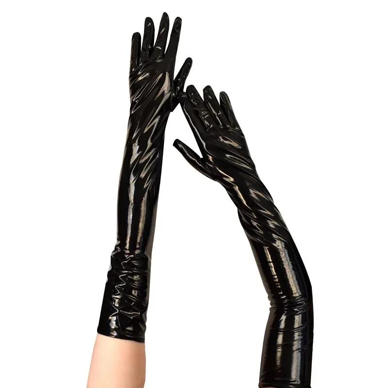 Sexy Women Shiny Long Gloves Imitation Leather Latex Cosplay Clothing Pole Dancing Night Club Gloves Accessories Tight Gloves