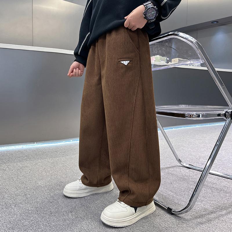 Boys  Fleece-Lined Corduroy Pants: Thick, Warm, One-Piece for Autumn/Winter 2025 120 cm коричневый