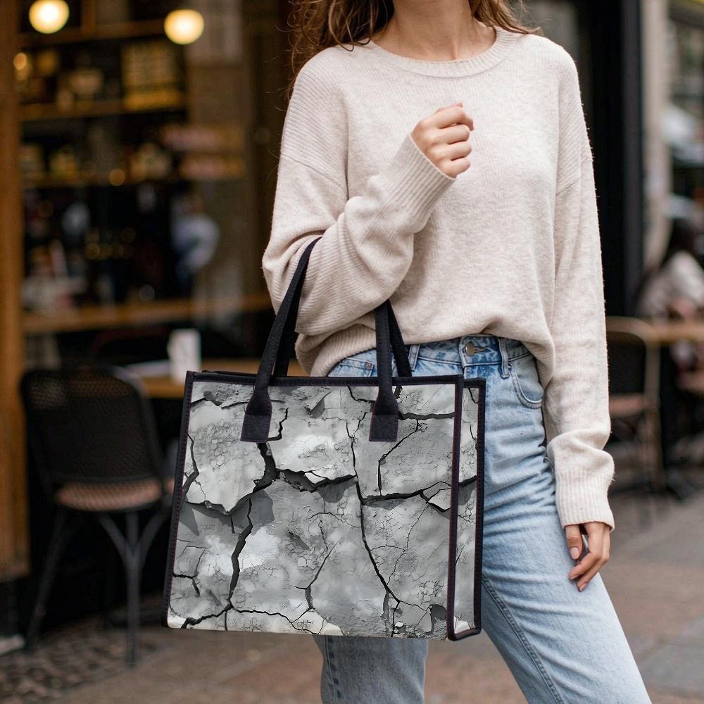 Stylish Cracked Pattern Tote Bag Casual Large Capacity Daily Handbag