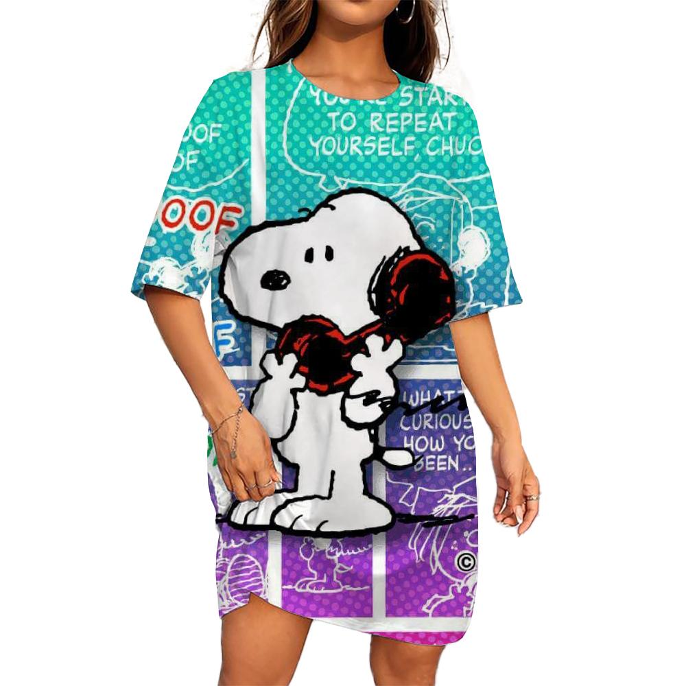 

Літня сукня вільна вінтажна з принтом Snoopy сукня-футболка повсякденна жіноча з коротким рукавом нова сукня великого розміру жіночий одяг 5XL