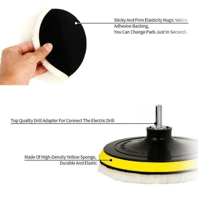 5Pcs Car Polishing Pad Set Wool Buffing Wheel Tool 3/4/5/6/7 inch Drill Polish Disc Kit for Car Polisher Auto Paint Waxing Care