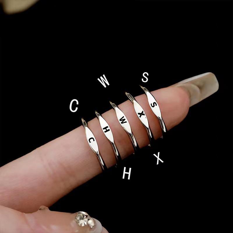 Silberner Koreanischer 26 Buchstaben A-Z Offener Ring Herren und Damen Ring Partnergeschenk Schmuck