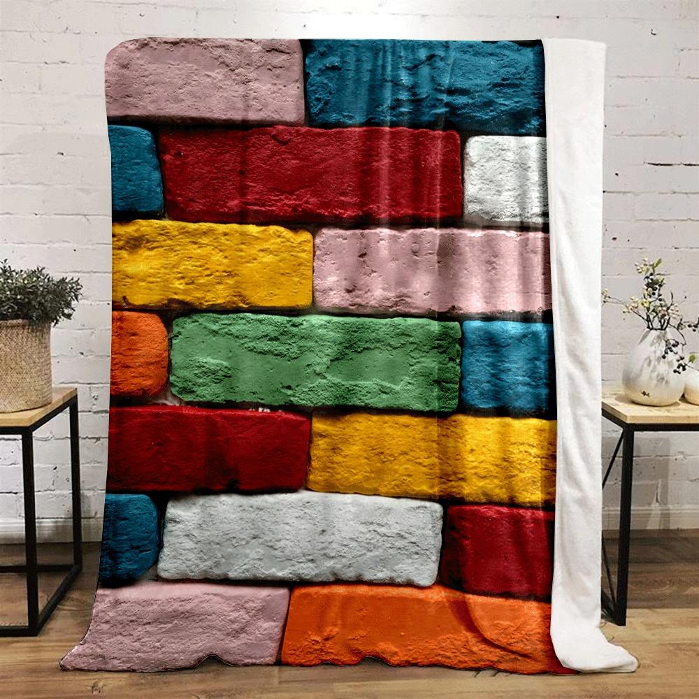 Colorful Textured Bricks Arranged In a Staggered Rectangular Pattern. for All Seasons Blanket Lunch Break Throw Gift