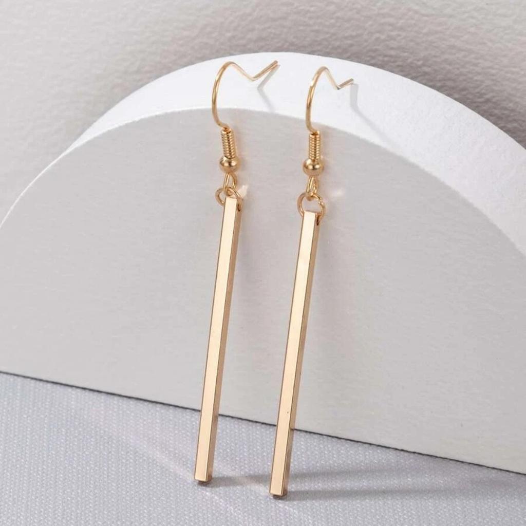 Geometric Rectangular Bar Pendant Earrings Long Dangle Lightweight Minimalist Design Metal Hook Jewelry for Everyday Wear