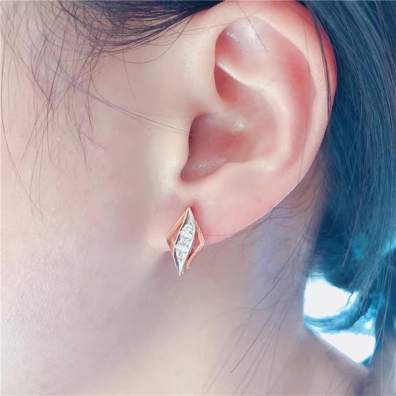 Exquisite Russian Purple Gold Single-Row Earrings Classic Gold Diamond Earrings Rose Gold Plated Zircon Earrings