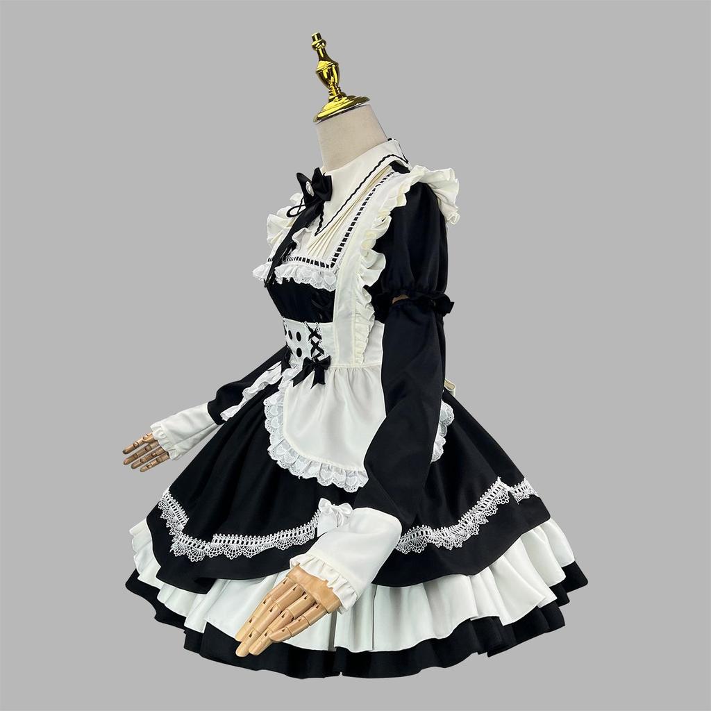 Costume de bonne Lolita polyvalent avec manches et cravate amovibles - Idéal pour les performances et les diffusions en direct