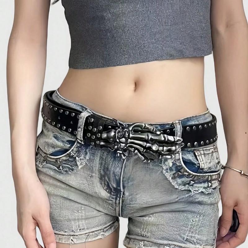 Goth Punk Rivets Skull Belt, Street Fashion Unique Style, Unisex Waistband