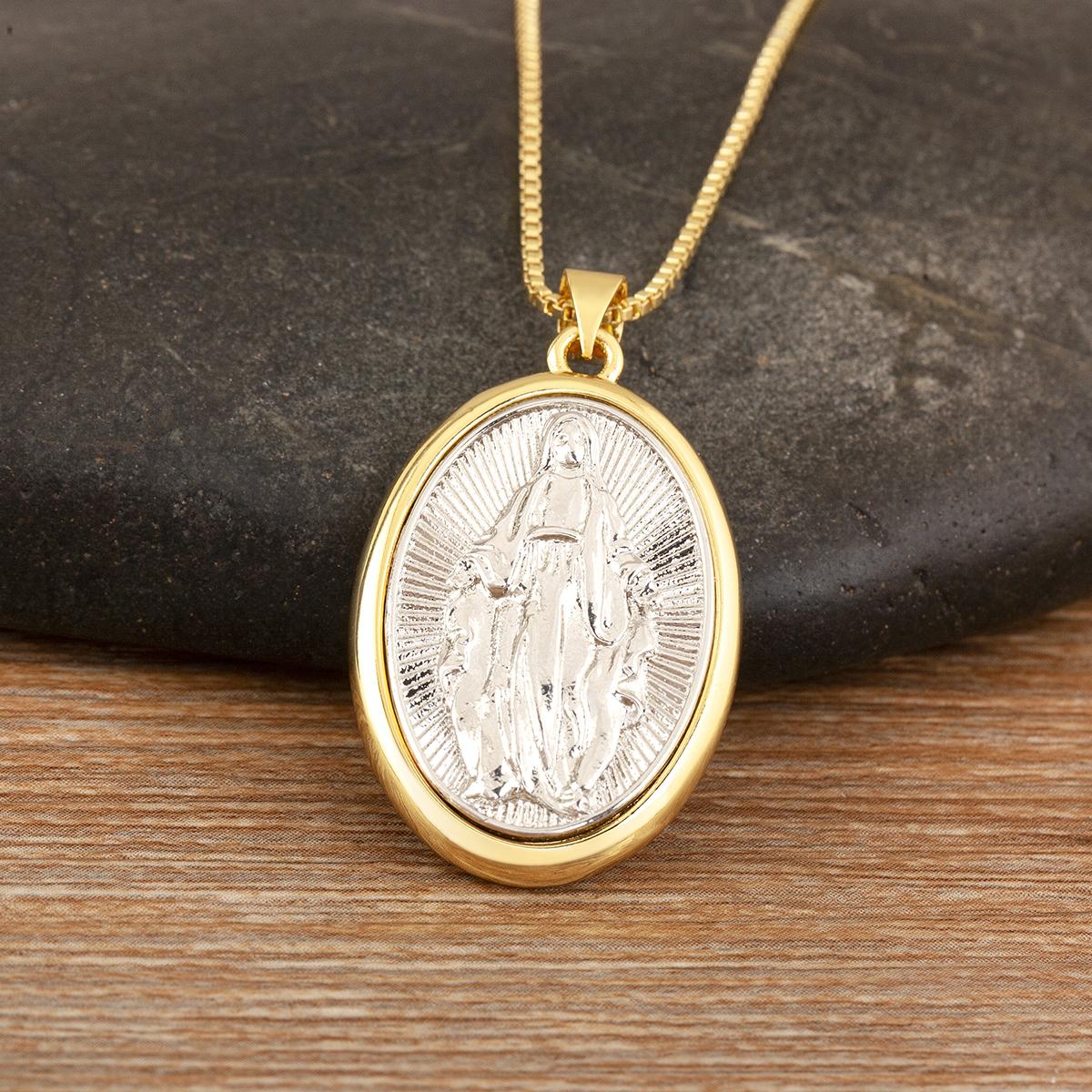 

Nidin New Arrival Retro Oval Virgin Mary Pendant Necklace For Women Female 3 Styles Religious Style Choker Copper Neck Jewelry