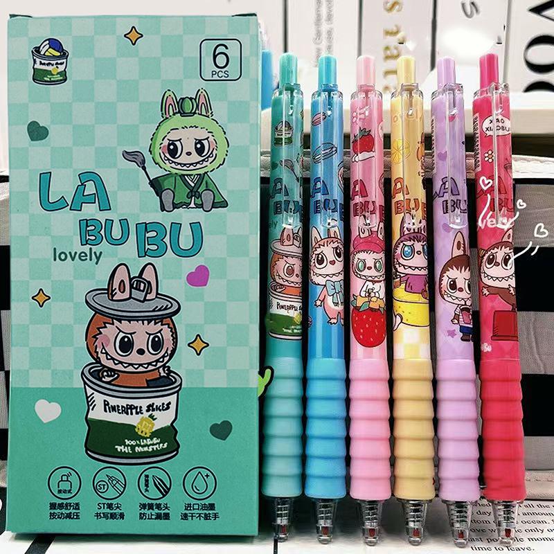 4/6Pcs Kawaii Cute Labubu Gel Pen Quick-Drying Writing Smooth Pen Cartoon Pressing Neutral Pen School Supplies Stationery