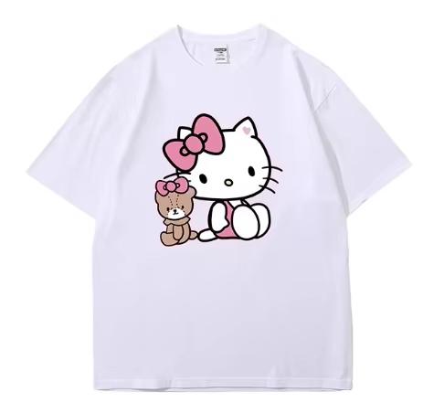 

2026 New Arrival Hello Kitty Spring Summer Women T Shirt American Loose Fit Roundneck Shortsleeve Tshirt Versatile Tops S