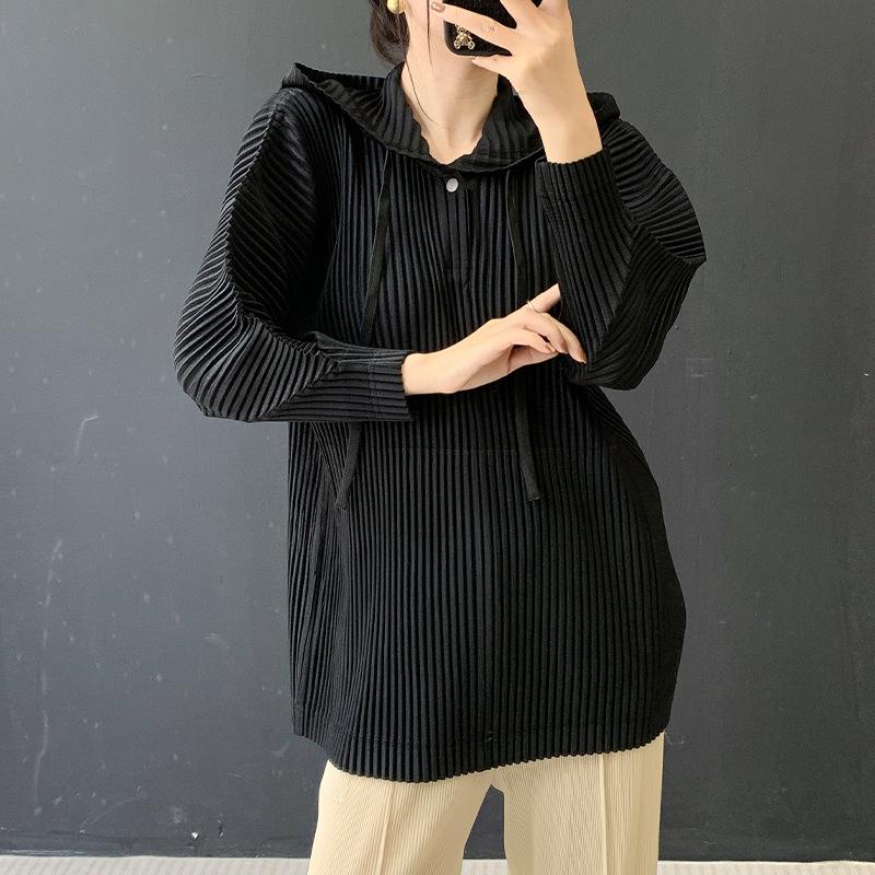 

Miyake Pleats 2025 A/W Hooded Thick Pullover – Loose Fit Women s Casual Top One Size чёрный