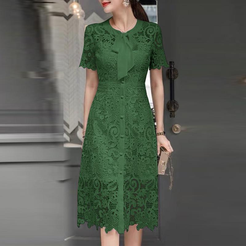 

ZANZEA Женское летнее повседневное кружевное платье с коротким рукавом и круглым вырезом в технике пэчворк 5XL