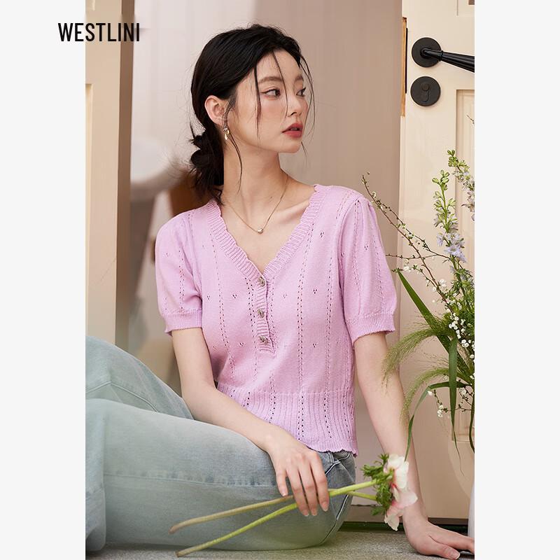 

West Avenue Sweet Lace V-Neck Short Sleeve Knit Sweater M