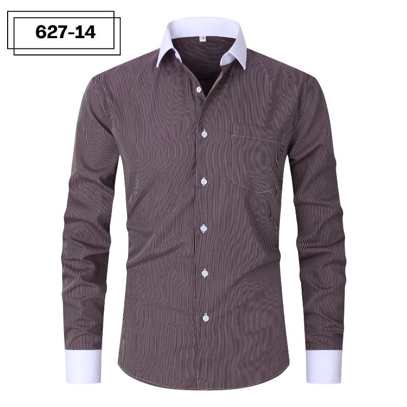 Men's Pocketed Striped Shirt: Business Commute, Crease-Resistant, Long-Sleeved, Plus Size