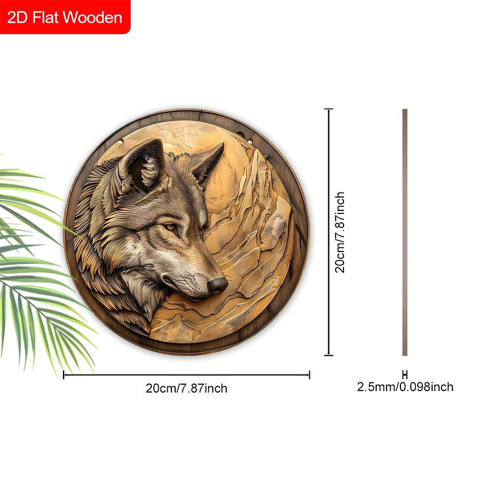 Unik träskylt med vargmönster - Rustik rund skylt för ytterdörr, vägghängande dekor - Idealisk present till vän & familj