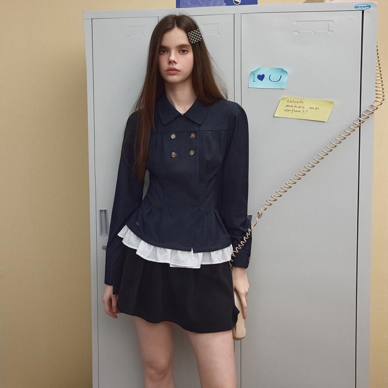unifree Academic Style Ruffled Slim-Fit Jacket