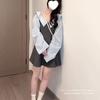 One-word long-sleeved lantern sleeve dew short skirt student summer new striped fake two-piece dress
