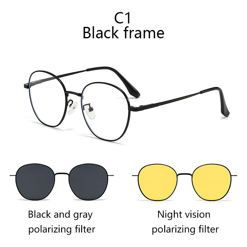 3 In 1 Metal Oval Frame Magnetic Attraction Suitable Prescription Glasses Frames Polarized Clips Sunglasses Two-In-One Lensed