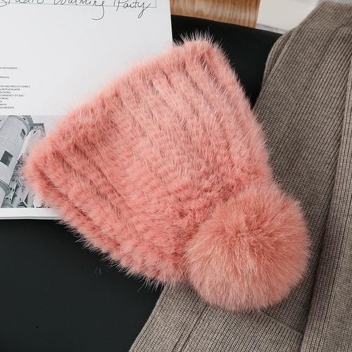 New Children's Mink Hair Hat Thickened Wool Braided Fur Hat Fox Hairball Ear Hat Winter Warm Hat