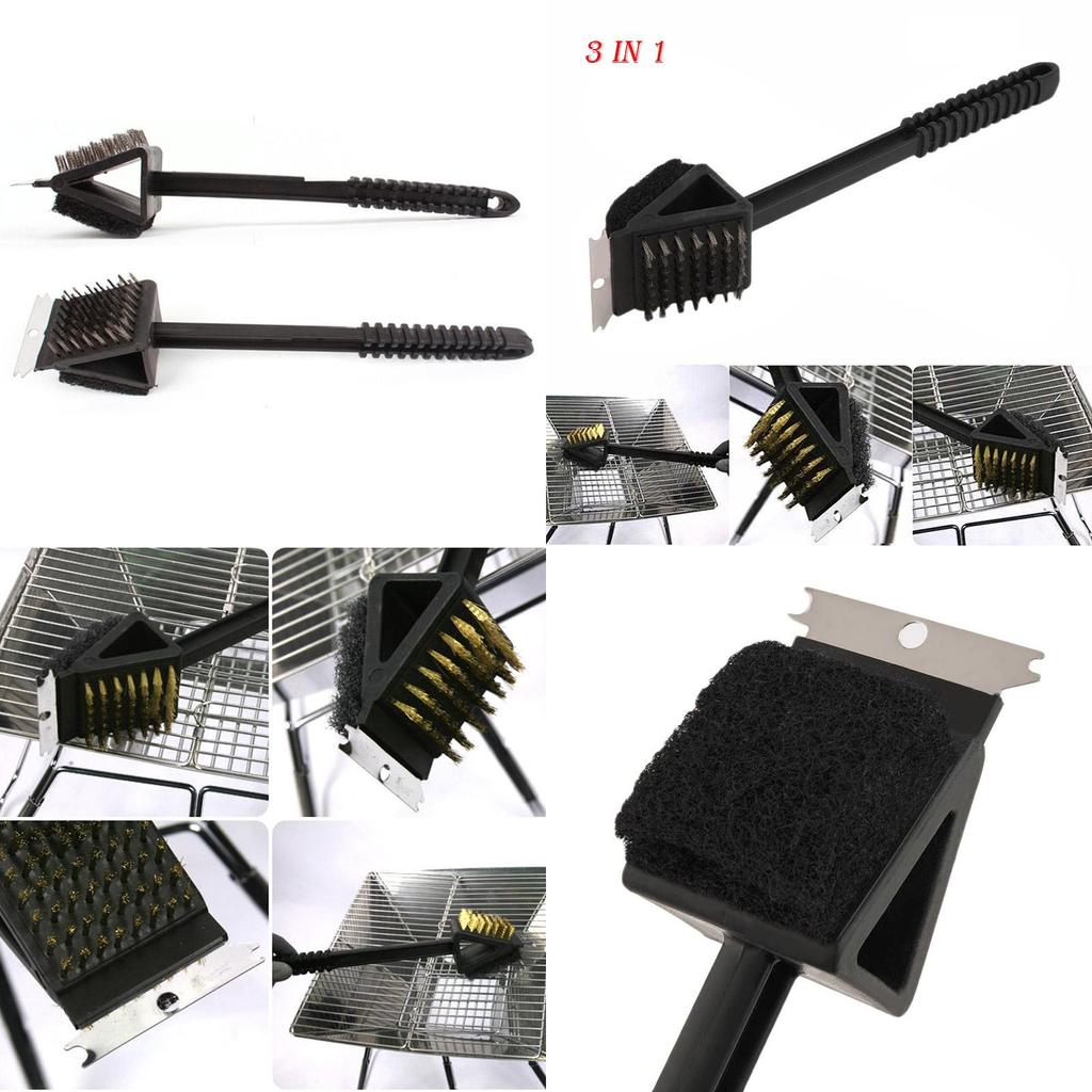 Premium 3 In 1 Barbecue Bbq Oven Grill Bristles Cleaning Stiff Brush Scraper Cleaner For Effortless Maintenance