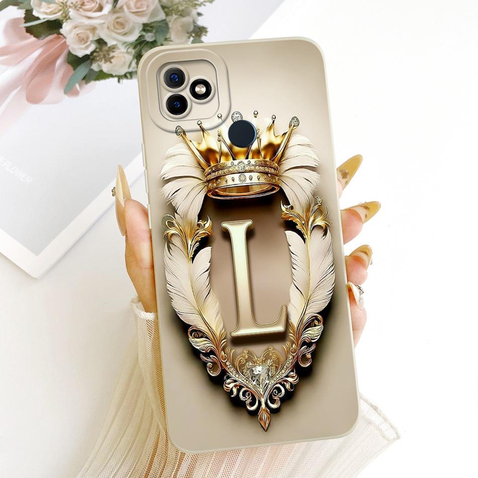 For Itel Vision 1 / P36 / Vision 1 Plus / Itel P36 Play L6005 Feather Crown Initial Letter Phone Case Soft Silicone Cover Bumper
