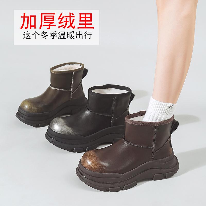 Thick-soled Snow Boots Women's 2025 New Winter Velvet Thickened Polished Martin Boots Small Retro Short Boots