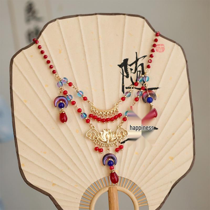 Midnight Return Cat Demon Headdress & Pearl Stick Earring Set: Black & Red Accessories