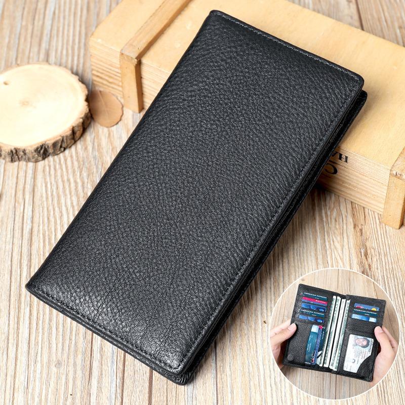 Portamonete Vintage in Pelle da Uomo in Pelle Bovina di Primo Strato Borsa da Raccolta Multi-card Portafoglio Lungo da Uomo