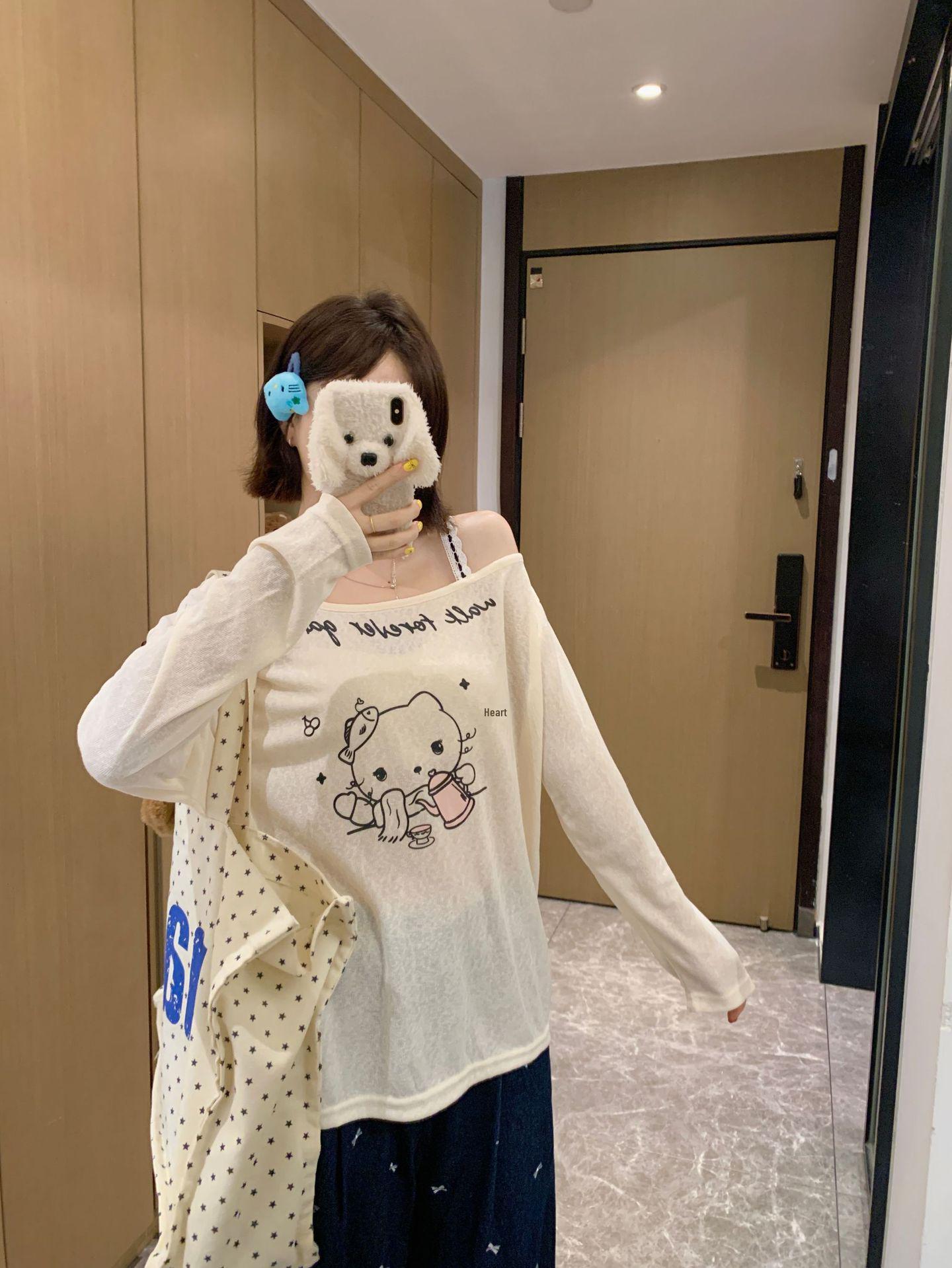 Plus Size Cat Print Off-Shoulder Cartoon T-Shirt for Women XL