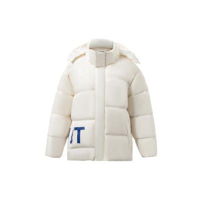 Li Ning CF Sports Fashion Series Letter Print Warm Hooded Down Jacket Men Outerwear White AYMR504-1