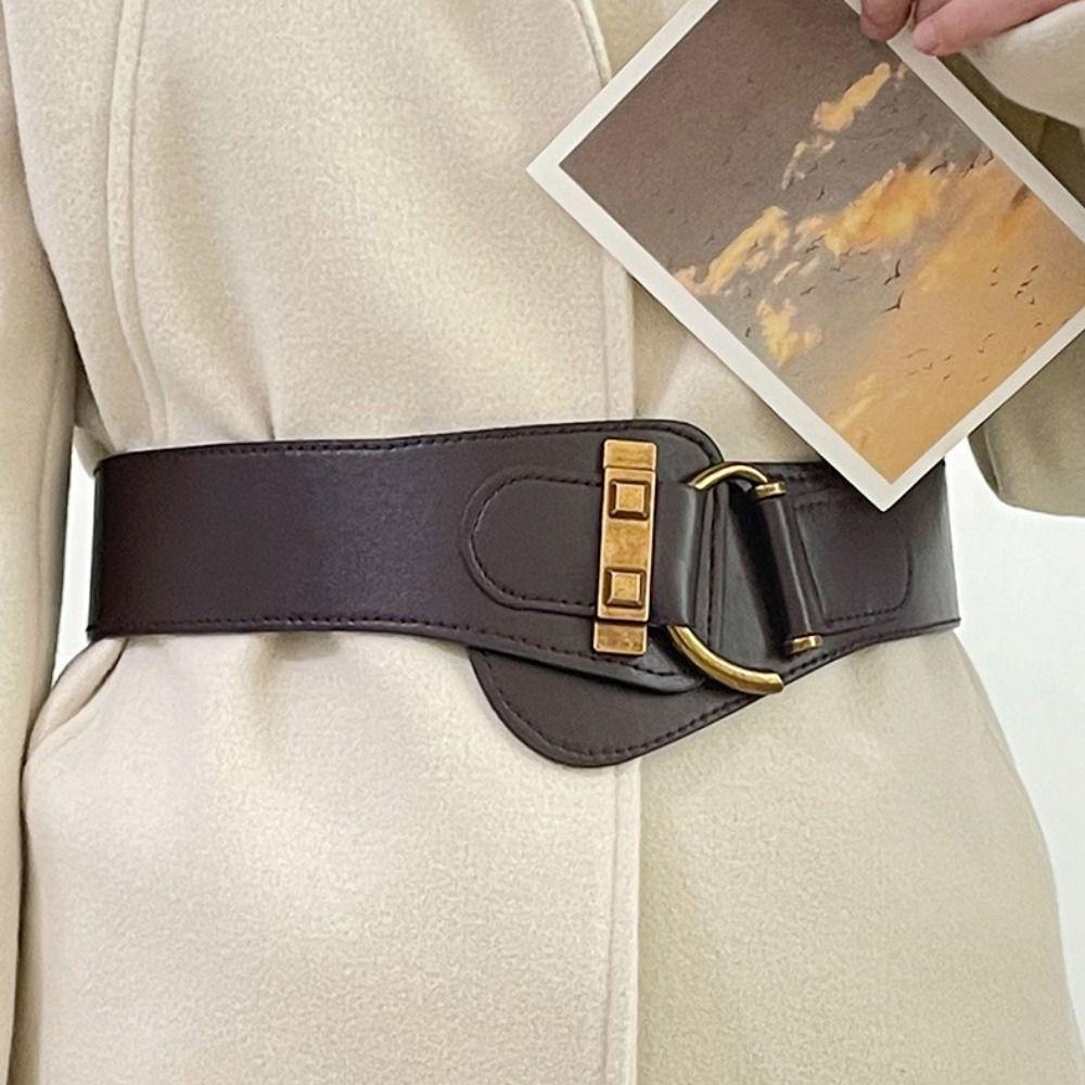 Alloy buckle Wide Belts PU Leather Elastic waistband Fashion Belts For Wome  Coat