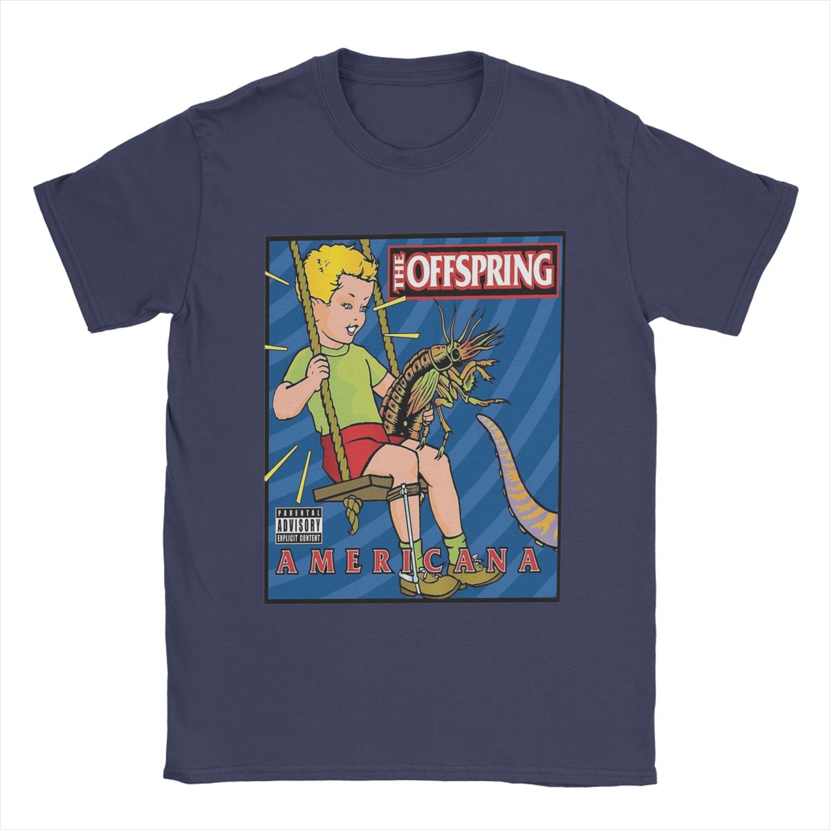 Мужская футболка The Offspring из чистого хлопка, винтажная футболка с коротким рукавом и круглым вырезом, праздничная футболка S темно-синий
