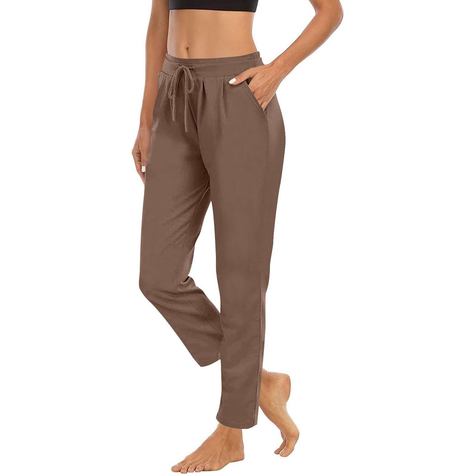 

Женские однотонные повседневные брюки с высокой талией и шнуровкой, эластичные облегающие длинные удобные брюки с карманами S