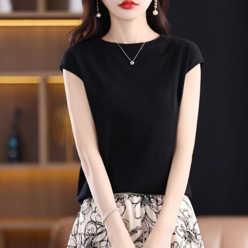 Knitted Sweater Short-sleeved T-shirtround-neck Summer Short Top New Loose Slimming Vest