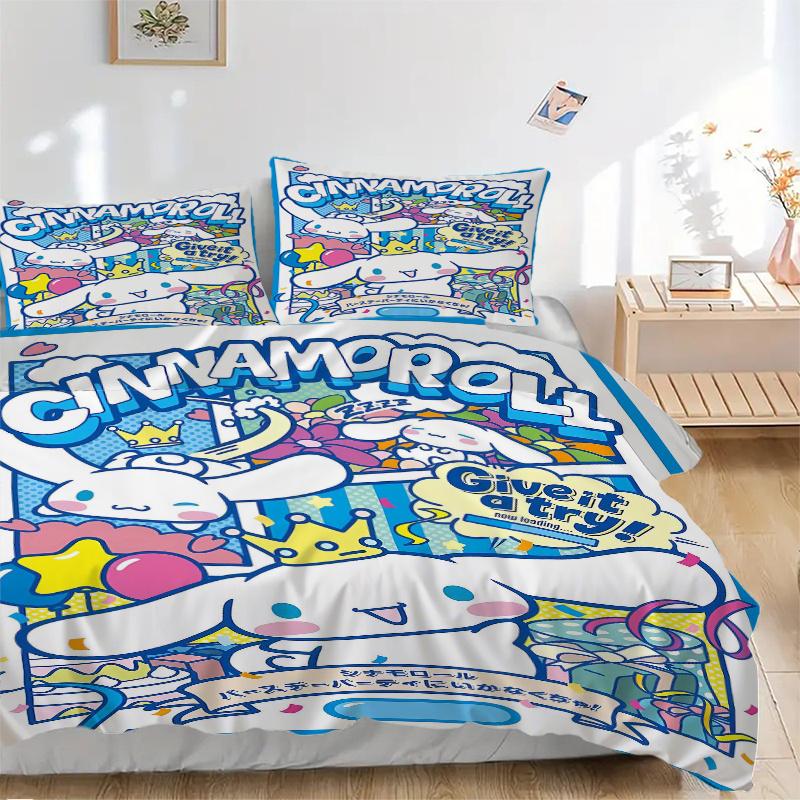 

3pcs Cinnamoroll s Magical Birthday Adventure Print Bedding Set (1 Cover + 2 Pillowcases, Without Inserts), This Printed Bedding Set is Soft 135x200cm