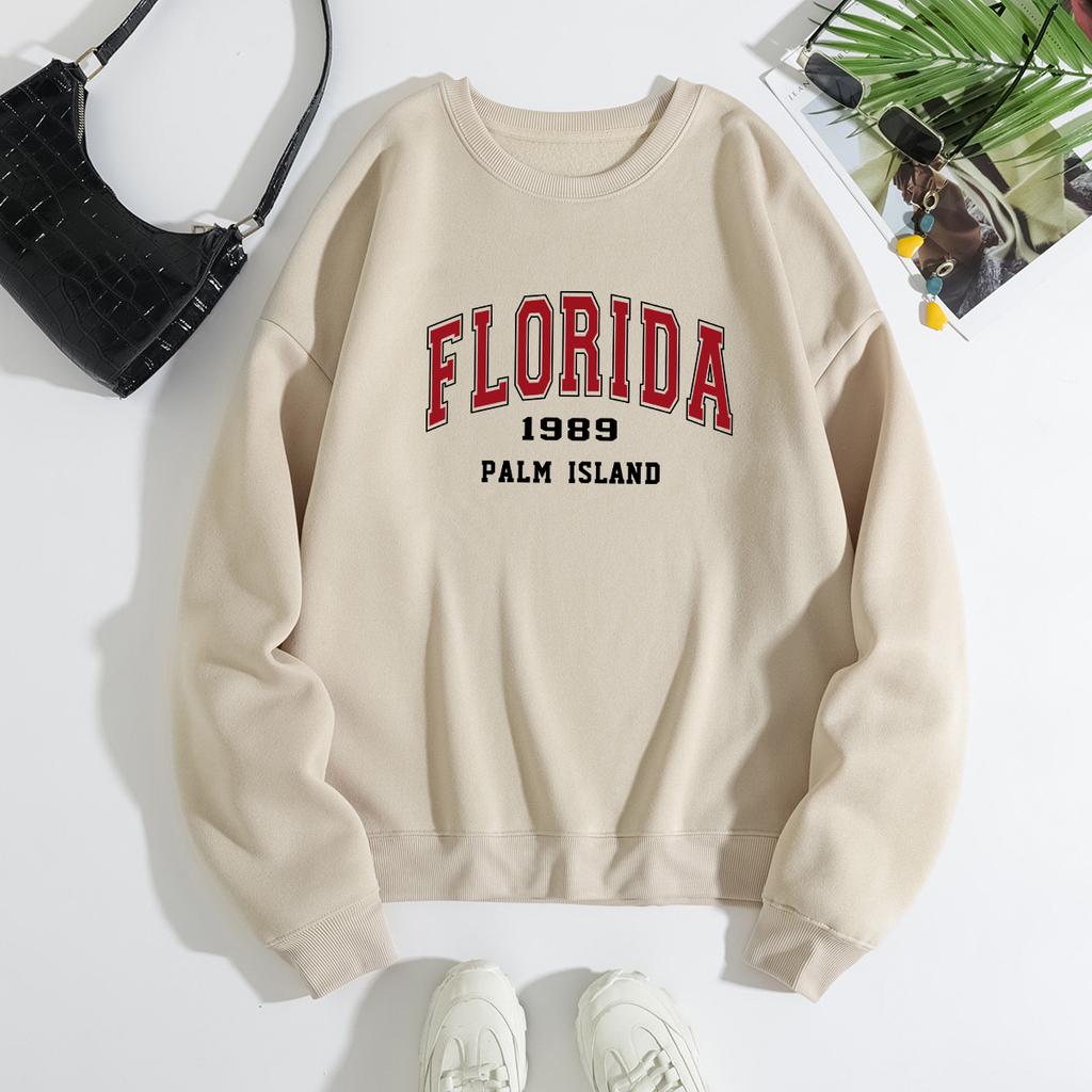 Herbstlicher Schriftzug "Florida 1989 Palm Island" Grafik bedruckte Hoodies Modische lässige Sport-Langarm-Damen-Hoodies