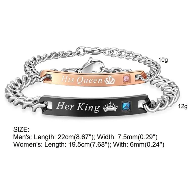 2 Style His Queen Her King Black Rose Gold Color Women's Male Chain Crystal Couple Bracelet for Men Femmo On Hands Jewelry