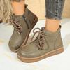 2025 New British-style lace-up ankle boots for women, round-toed flat, large-sized, anti-slip and comfortable ankle boots