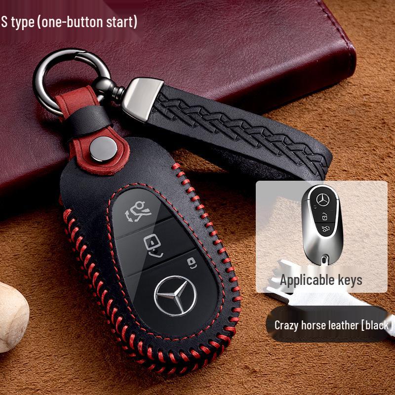 Genuine Leather Key Bag Set for Mercedes-Benz S-Class C200L, New C-Class, E-Class E300L, and GLK300