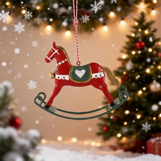 Christmas Hanging Horse Figurines Iron Rocking Horse Ornament Eye-catching Christmas Tree Pendant Home Party Festival DIY Gift